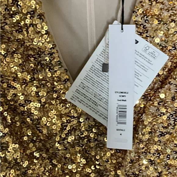 Badgley Mischka Modele Gold Sequin Midi Dress - Picture 4 of 7